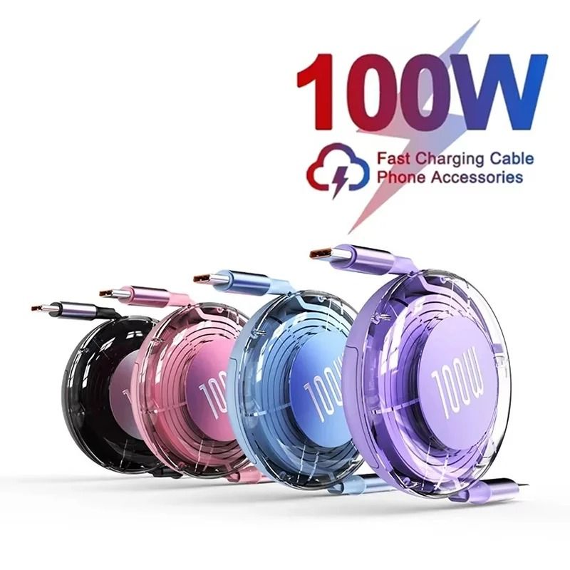 100W PD Retractable USB Type C to Type C Fast Charging Cable