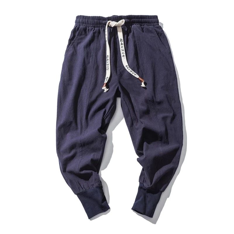 Men's Cotton Linen Harem Jogger Pants – Baggy Drop-Crotch Elastic Waist Casual Streetwear Trousers