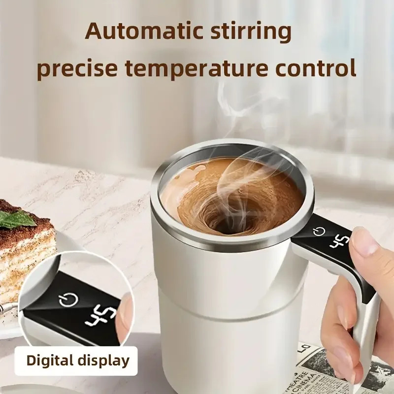 USB Charging Digital Display Mug, Electric Coffee Self Mixing Mug, Waterproof Coffee Stirring Cup