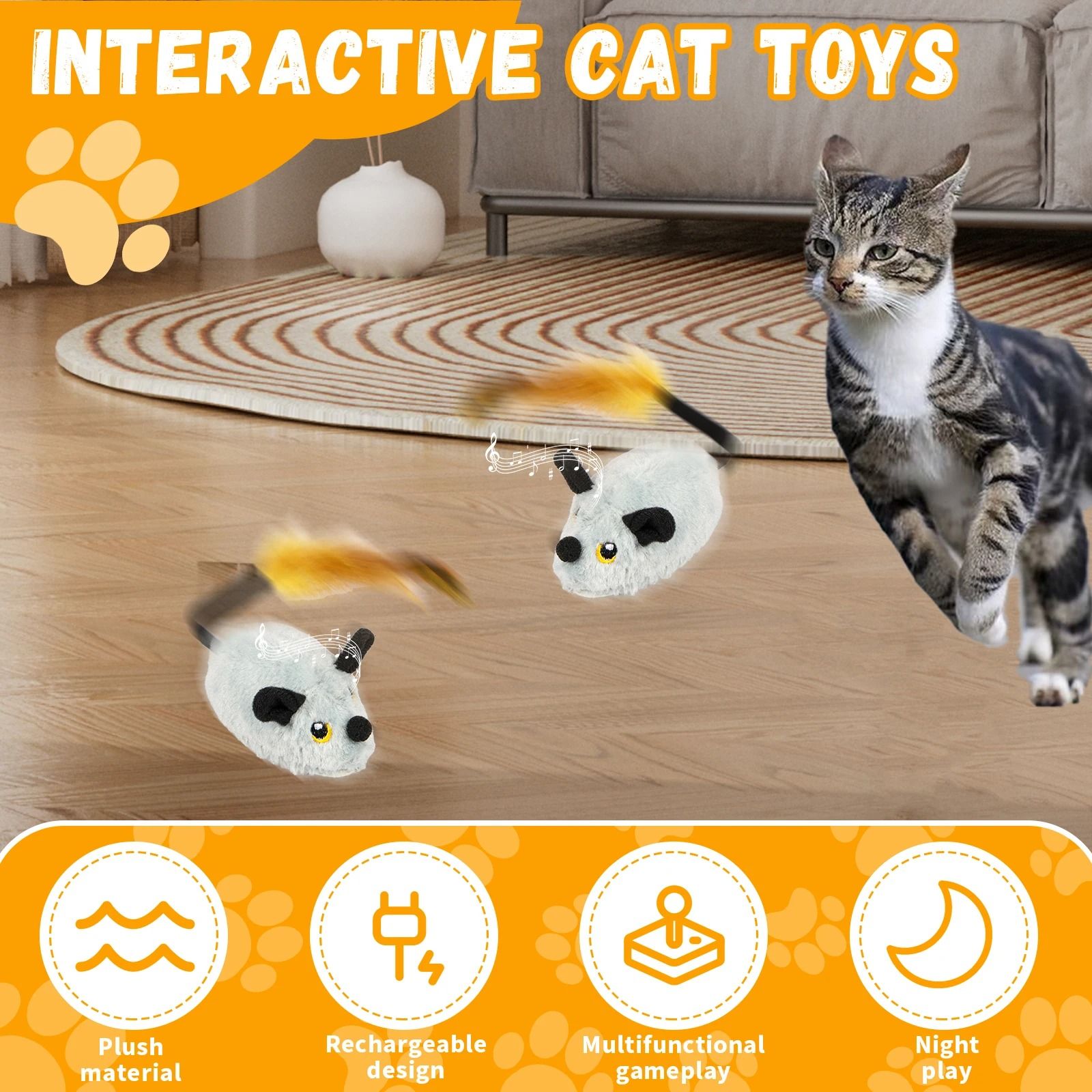 Interactive Cat Mouse Plush Toy – LED Glow Electric Remote Control Moving Mice for Kittens