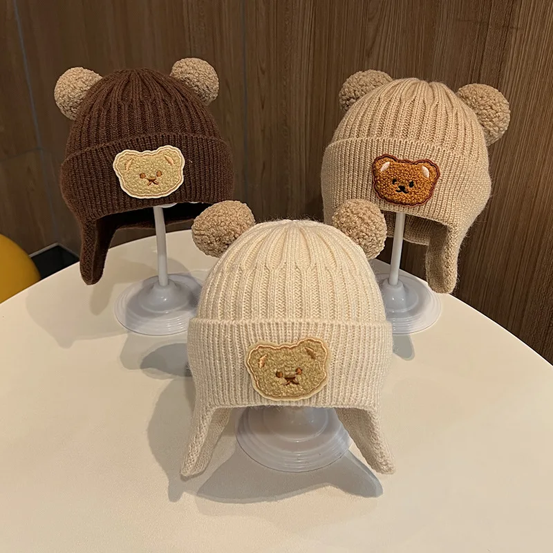 Winter Baby Wool Hat, Cute Bear Ear Protection, Thickened Korean Knitted Baby Hat
