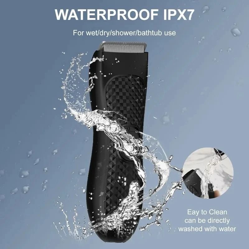 Waterproof Mens Body Hair Trimmer with Ceramic Blades and Adjustable Guards for Sensitive Areas