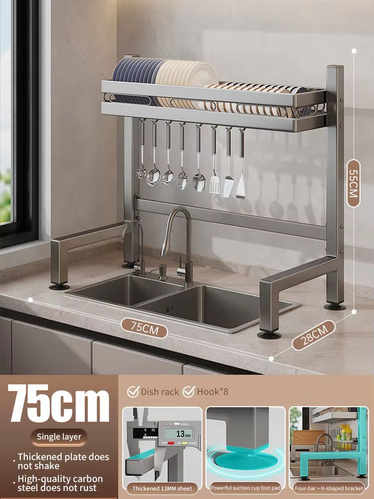 Stainless Steel Double-Layer Kitchen Sink Dish Draining Shelf