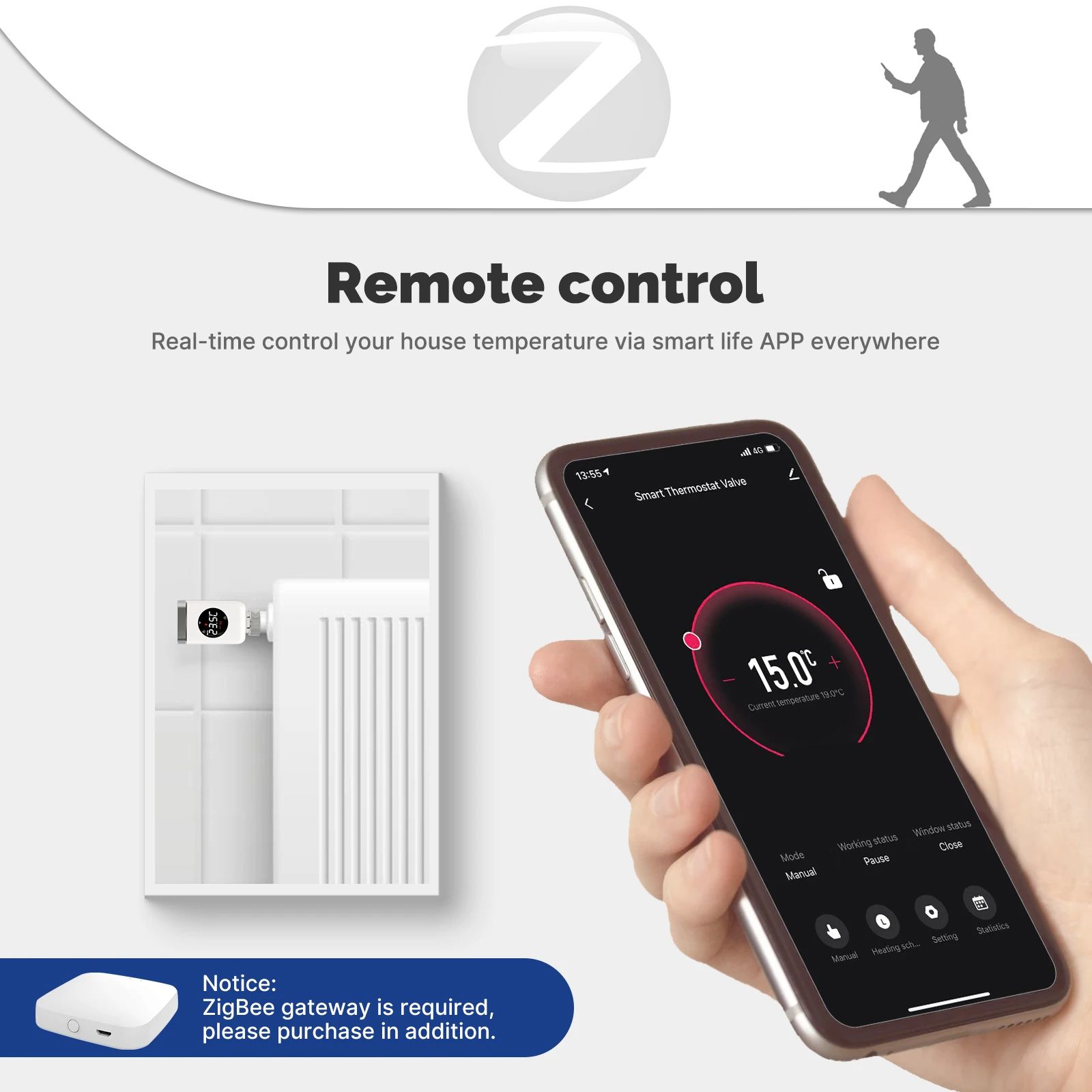 Smart WiFi/ZigBee TRV Thermostatic Radiator Valve, Remote App Control, Programmable Heating, Works with Alexa & Google