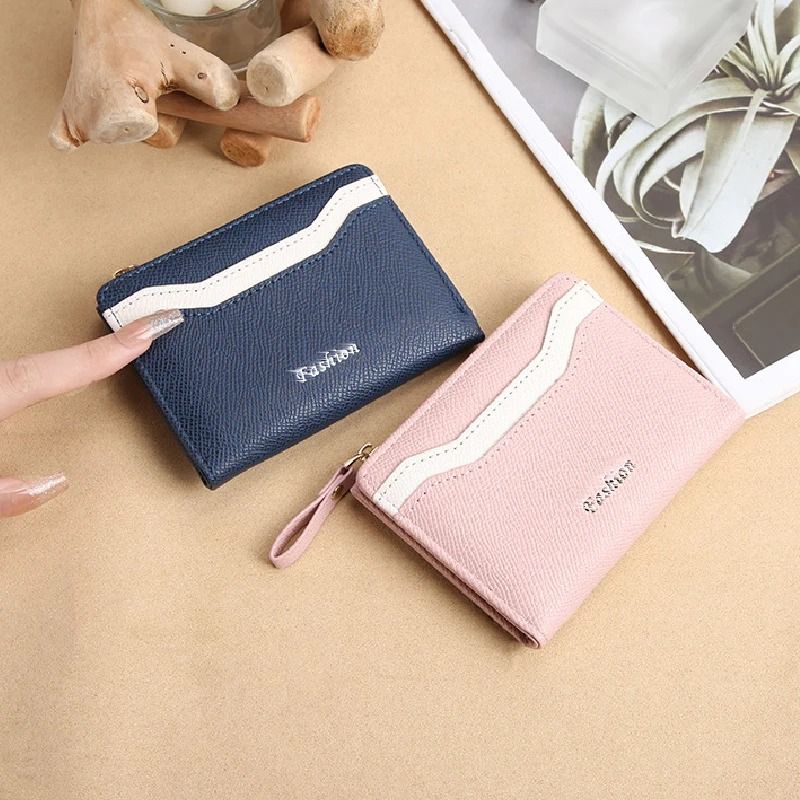 Simple and Elegant Ladies Fashion PU Spliced Small Wallet