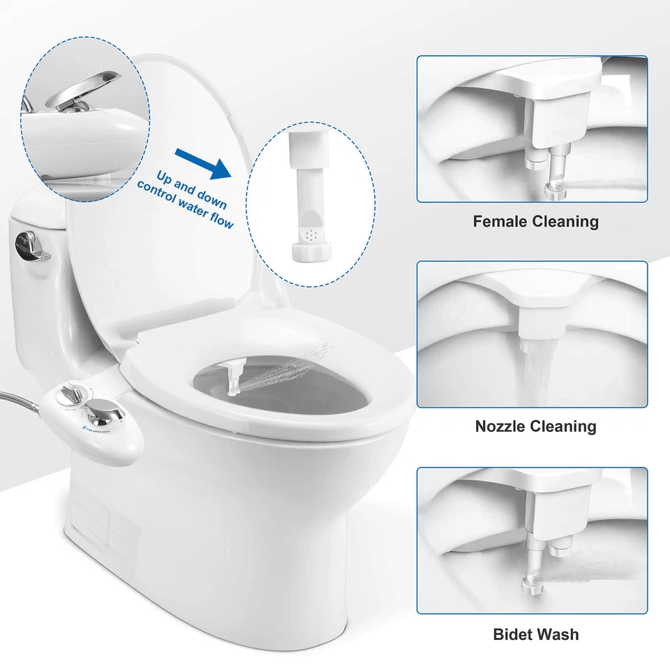 Fresh Water Spray Manual Non-Electric Bidet Toilet Seat Attachment with Dual Nozzles & Adjustable Flow for Hygiene