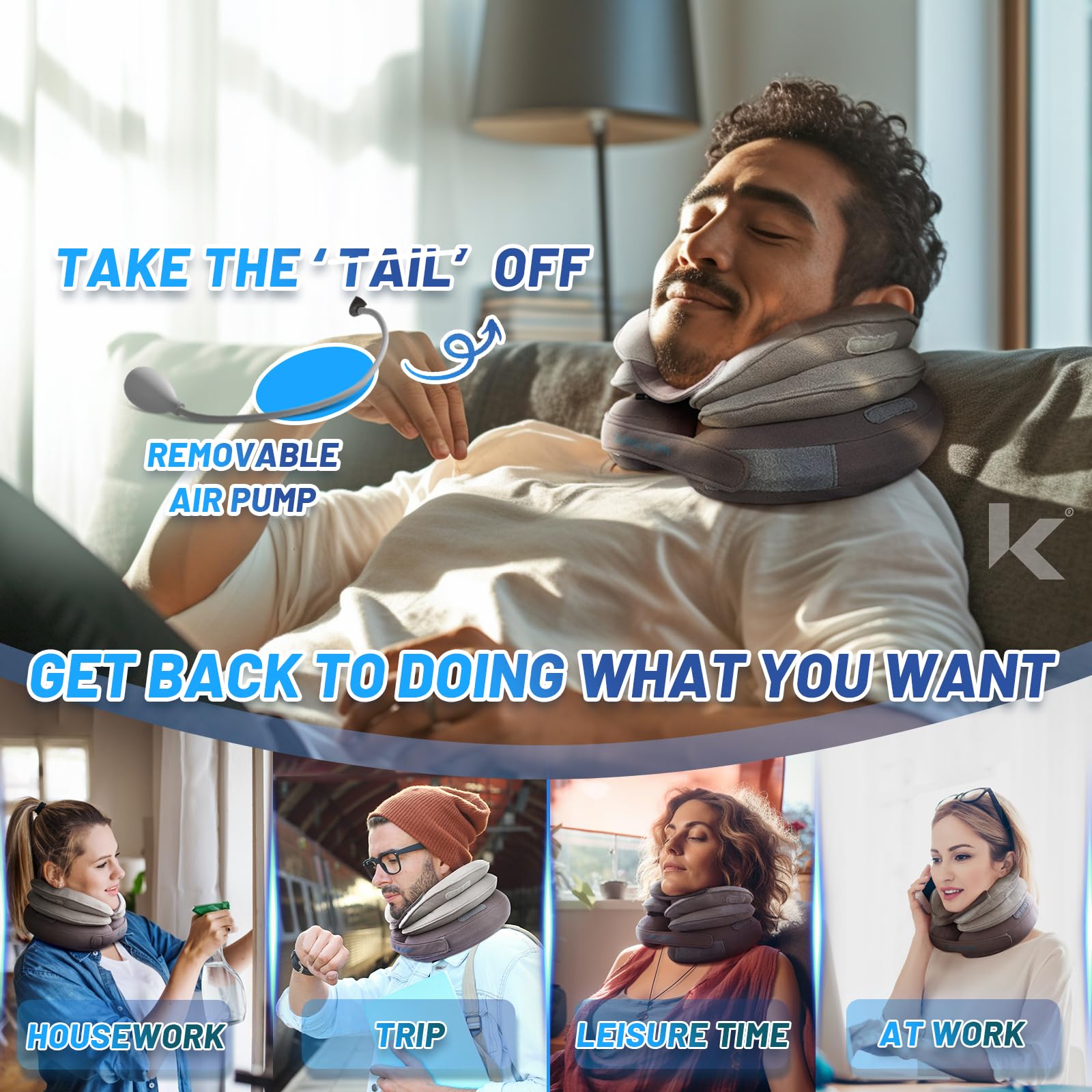 Cervical Neck Traction Device, Inflatable Neck Stretcher Pillow for Instant Neck Decompression and Neck Support at Home