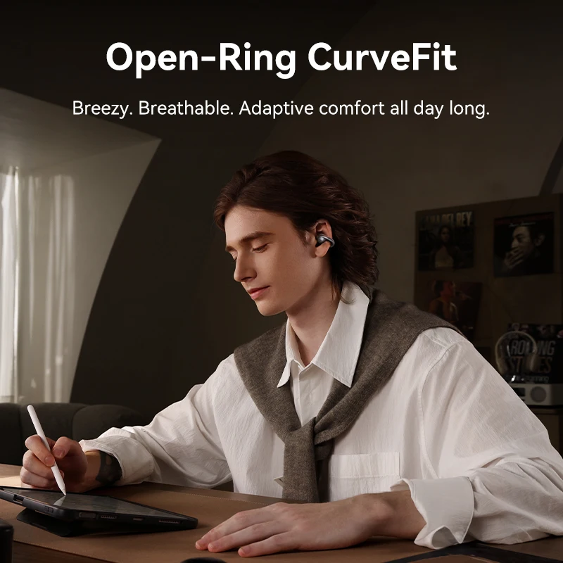 Bluetooth Hi-Res Ultra Open Earbuds, Baseus MC1 Pro Ear Clip Wireless Earphones, Earrings 4-Mic ENC Clip on Ear Buds