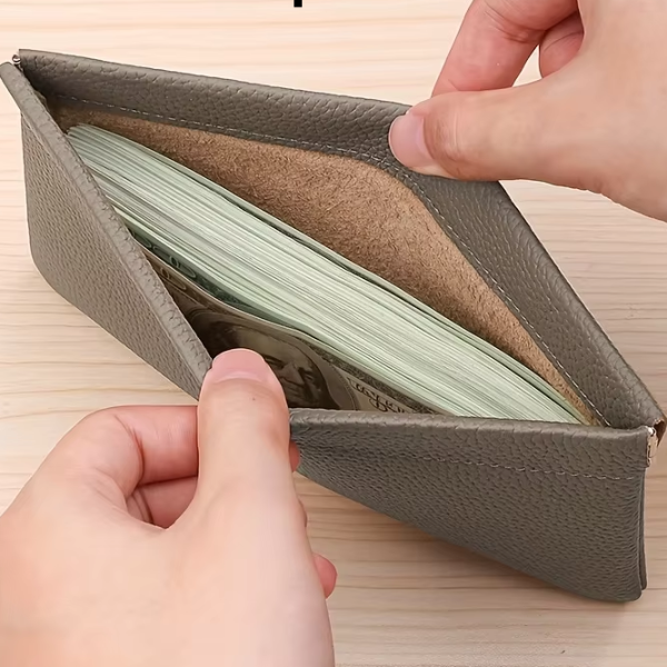 Genuine Cowhide Long Wallet & Document Holder Self Closing Versatile Storage for Passport Drivers License and More