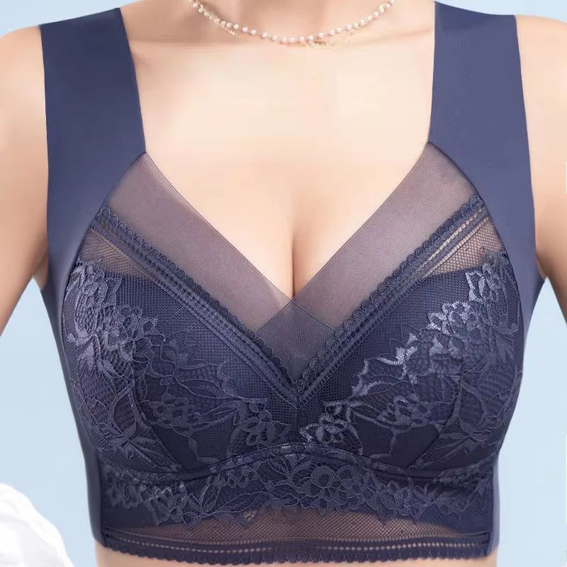 Plus Size Seamless Push Up Bralette – Ice Silk Wireless Lace Bra for Women (L–6XL)