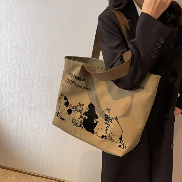Womens Canvas Tote Bag Spacious Durable Shoulder Handbag with Zipper Closure
