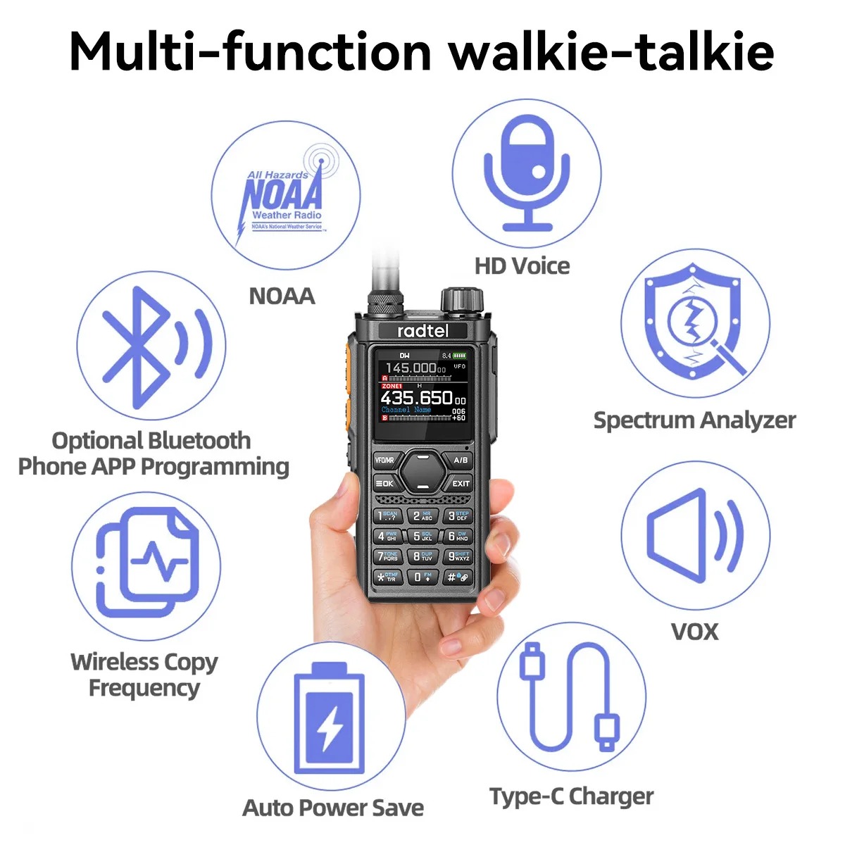 Radtel RT Bluetooth Programmable ham radio walkie talkie with multi band radio & Air Band Receiver
