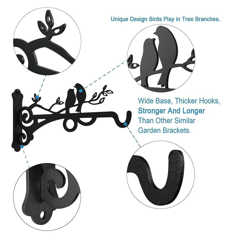 1-2PCS Flower Basket Holder Wall Mounted Bird Metal Bracket Hanger Rustic Style Wide Base
