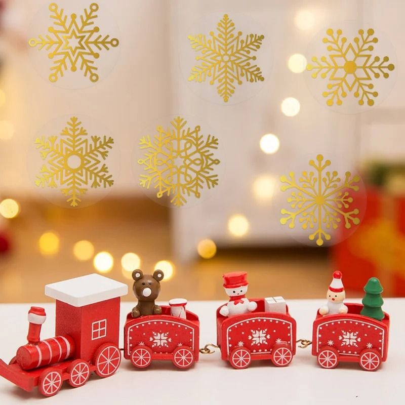 100pcs 500pcs Christmas Golden Snowflake Sticker Transparent Round Gold Stamping Seal