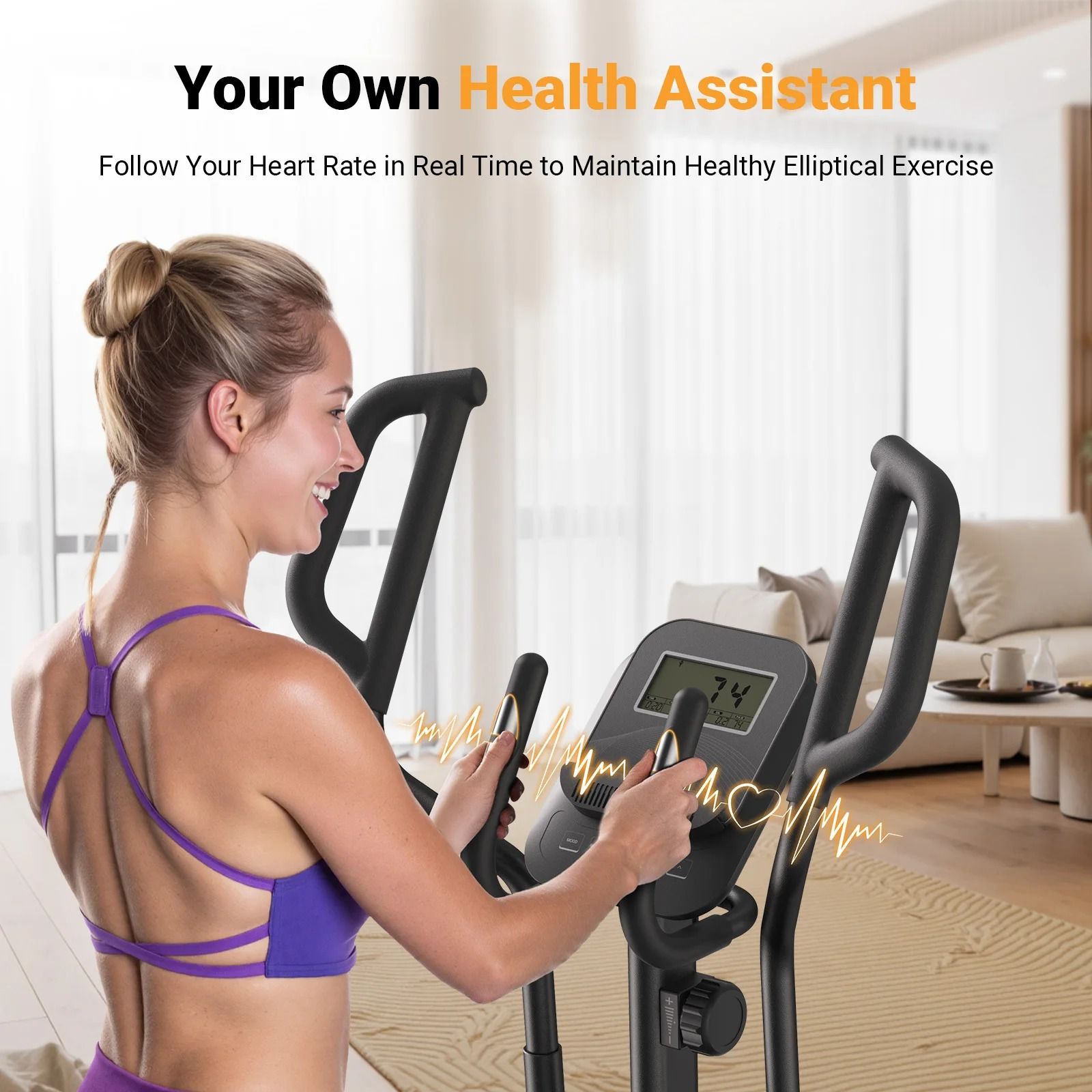 Smooth Quiet Elliptical Trainer with Adjustable Resistance and Long Stride