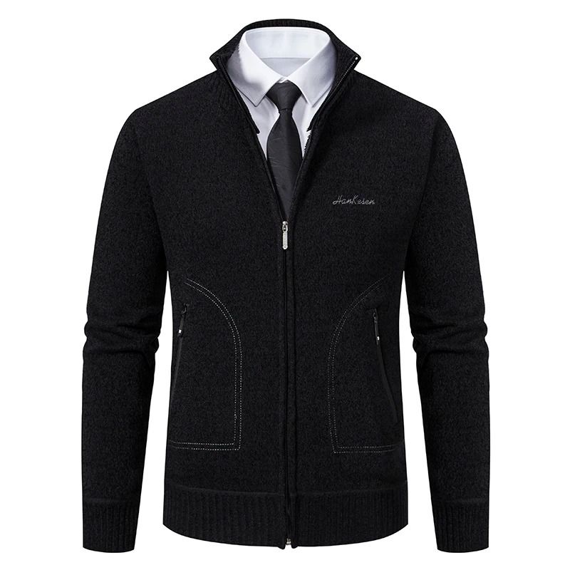 Men Stand Collar Thick Warm Cardigan Sweater Winter Casual Coat