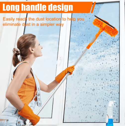 Extendable Window Cleaner Tool Set – 180° Rotatable Long Handle Window Mop & Squeegee