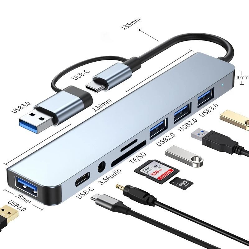 8 in 1 USB C Hub Docking Station with Audio and Card Reader