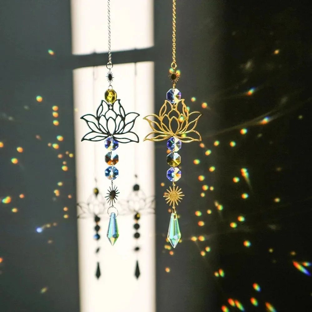 Radiant Lotus Crystal Suncatcher Wind Chime for Garden & Home Decor