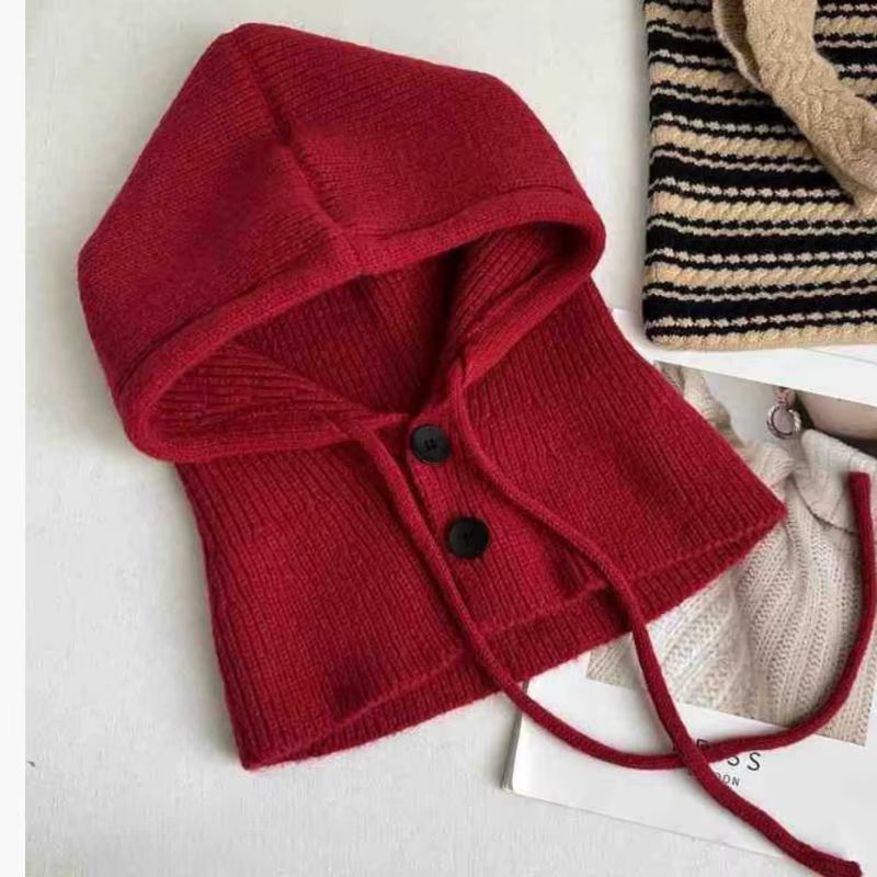 Women's Winter Windproof Balaclava Hat and Button Scarf Set