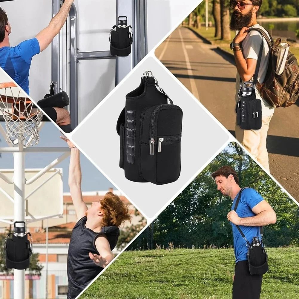 Magnetic Water Bottle Holder with Phone Pocket and Shoulder Strap