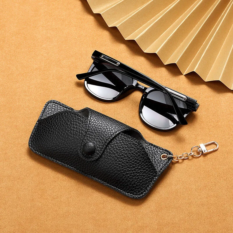 Retro Handmade PU Leather Sunglasses Case, Portable Glasses Bag with Lanyard, Simple Storage Box
