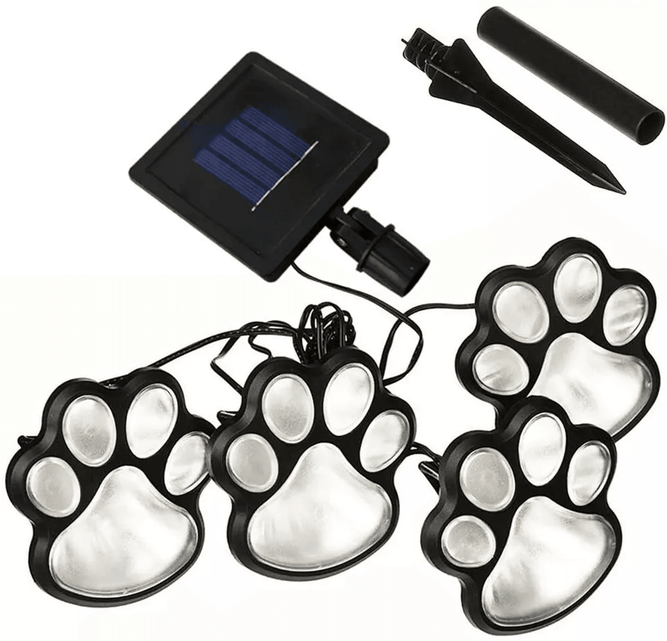 Solar Dog Animal Paw Print Lights Garden Statue Lantern, LED Path Light Lamp Outdoor Yard Decoration