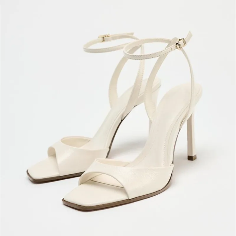 Elegant Ankle Strap High Heels, Ladies Square Toe, Fashion Party Dress Shoes, Office Hollow Sexy Designer Sandals