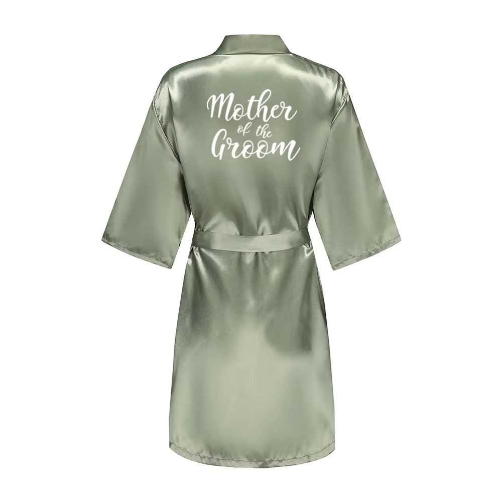 Grass Green Satin Bridal Party Robes With White Letter Bridesmaid Style