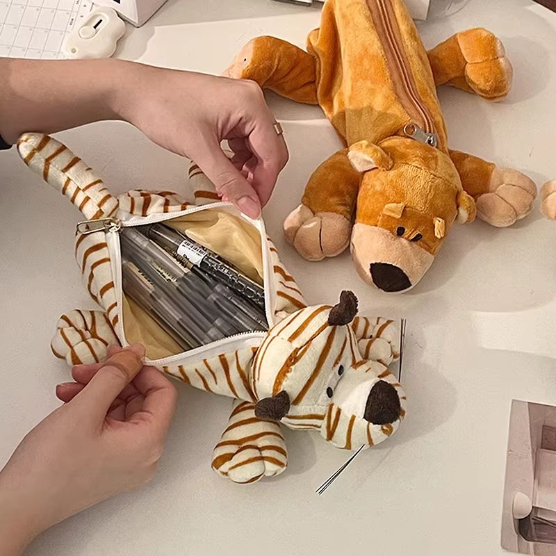 Cute Cartoon Animal Plush Pencil Case for Kids Large Capacity pencil case School Stationery Organizer