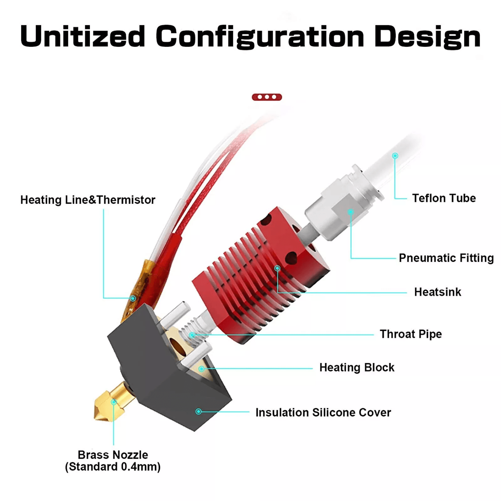 3D Printer Parts for Creality Ender, Heater Hot End Extruder Nozzle Upgrade Kit