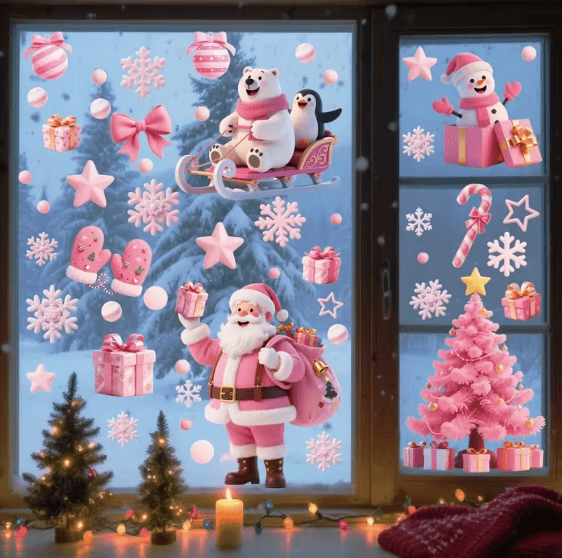 Festive Christmas Window Stickers – Santa Claus Snowman Stickers and Holiday Door Decorations with Christmas Tree Decals
