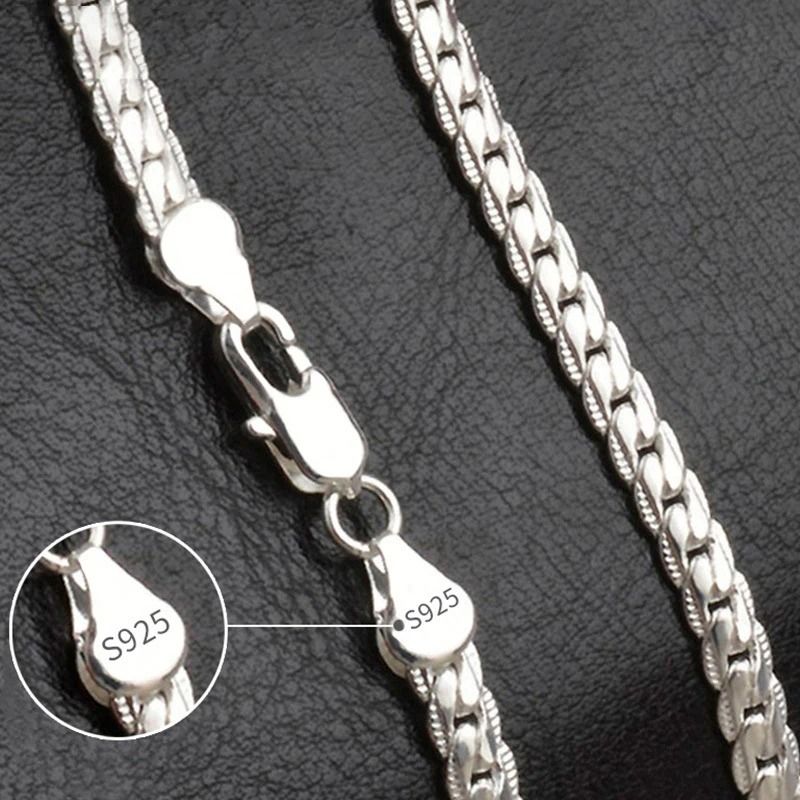 Sterling Silver Full Sideways Chain Necklace 6mm for Men and Women