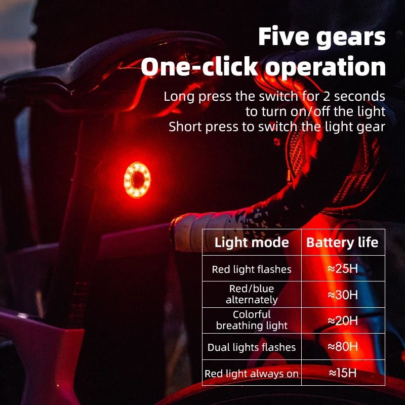 ROCKBROS Smart Brake Sensing Rear Bike Light with USB C and Waterproof Design