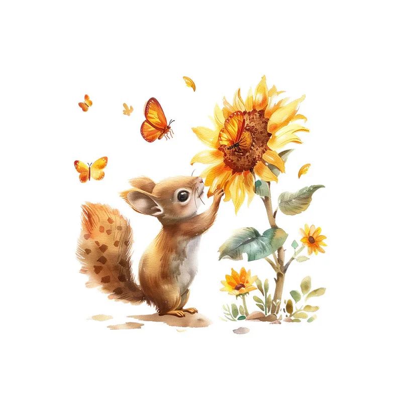 Rustic Squirrel Sunflower Wall Decal Window Sticker