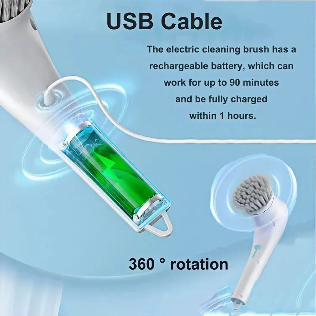 Cordless Electric Cleaning Brush With 5 in 1 Brush Heads