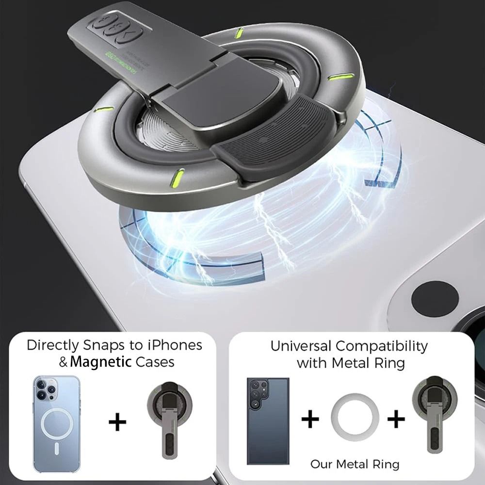 Universal Double-Sided Magnetic Finger Ring & 360° Rotating Smartphone Stand