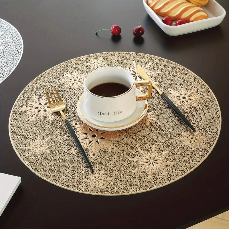 Round PVC Placemats Set – Gold & Silver Heat-Resistant, Non-Slip, Easy-Clean Table Mats for Dining & Events