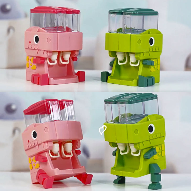Children's Dinosaur Dual Water Dispenser Toy – Cute Pink & Blue, Cold/Warm Water Juice Drinking Fountain.