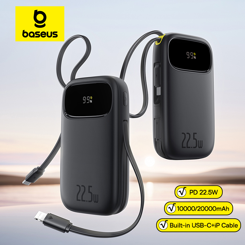 High Capacity Portable Power Bank with Built In Retractable Cable