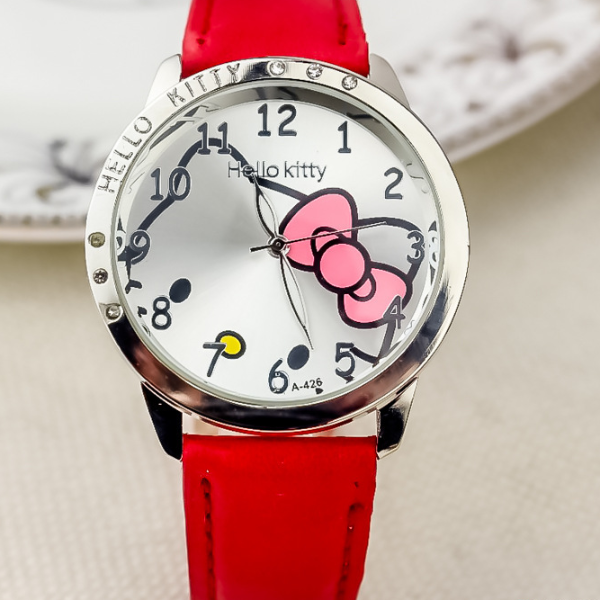 Hello Kitty Bow Digital Quartz Watch, Cartoon Belt Watch with Diamond, Kawaii Birthday Toy Gift