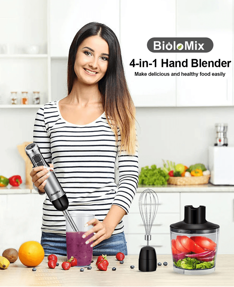 BioloMix 4 in 1 Hand Blender with Chopper and Smoothie Cup