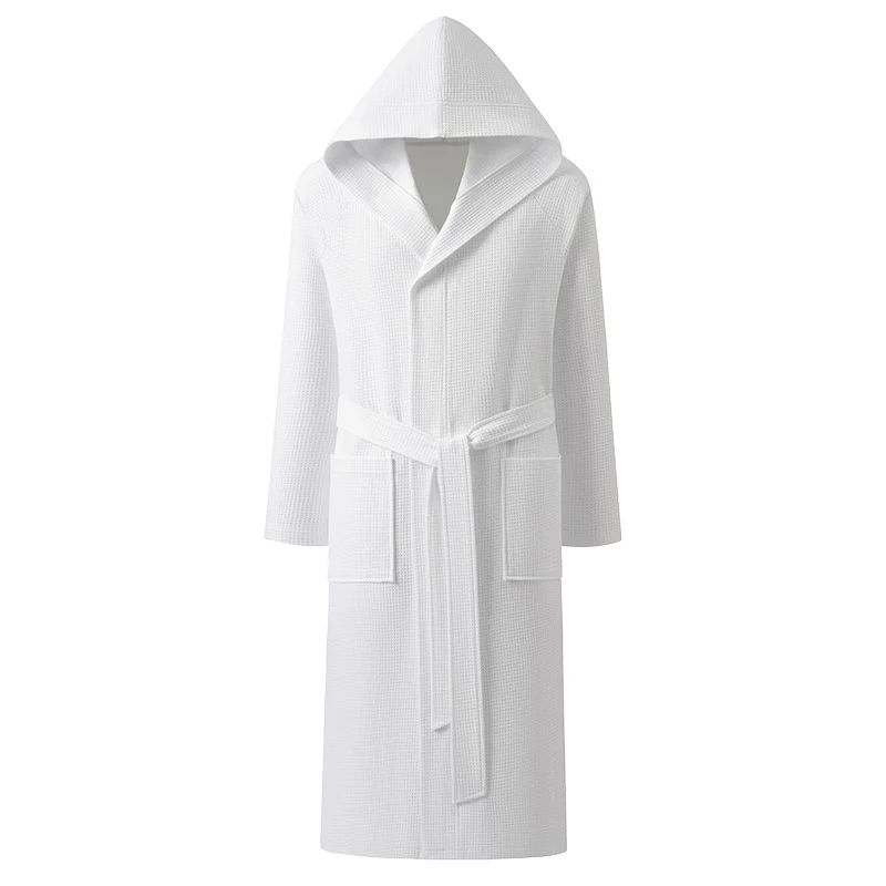 Couple Hooded Waffle Cotton Bathrobe Kimono Lounge Sleepwear Robe Set