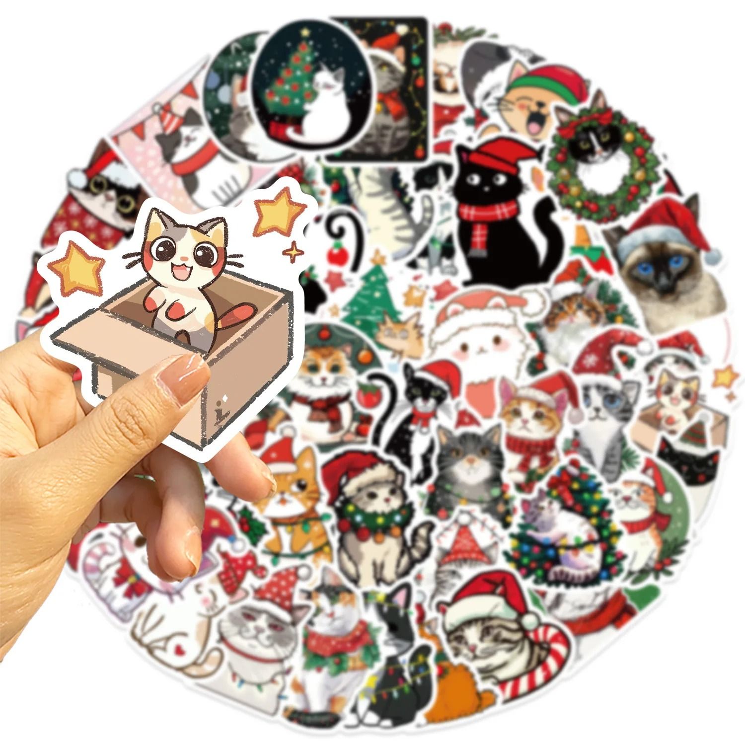 50-Piece Kawaii Cartoon Christmas Cat Aesthetic Sticker Pack