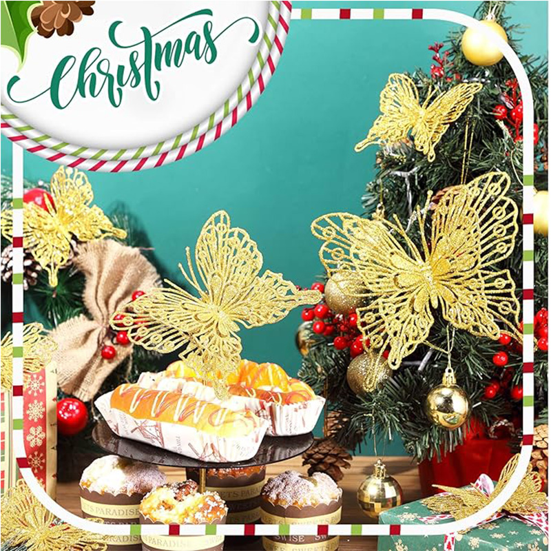 Glitter Hollow Butterfly Decor, Christmas Tree Butterfly, Tree Hanging Decor Home, New Year Navidad Decoration