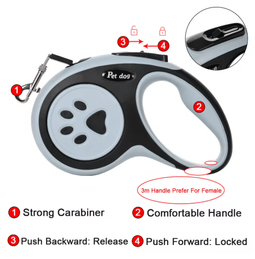 Strong Retractable Dog Leash with Adjustable Lock (3M/5M)