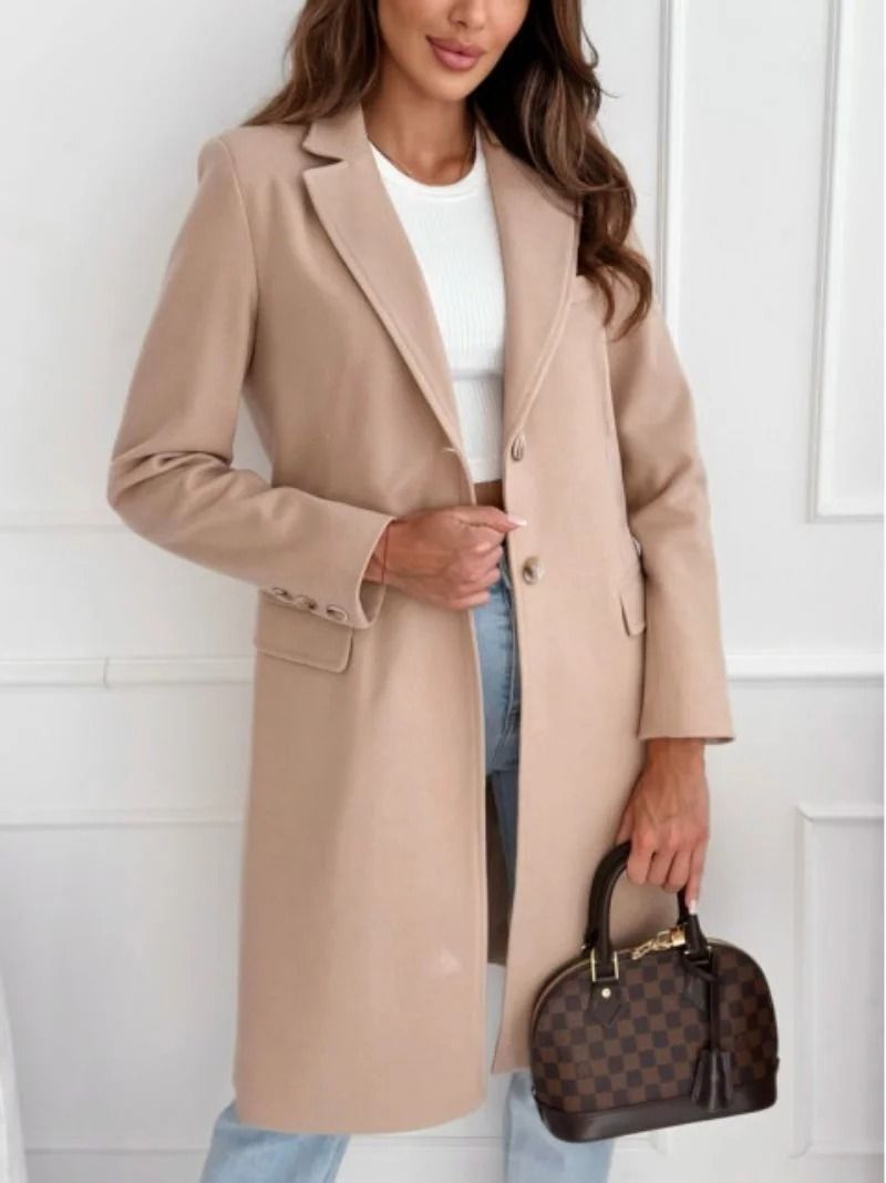 Womens Solid Tweed Overcoat System | Premium Medium-Long Button Jacket & Autumn/Winter Professional Infrastructure
