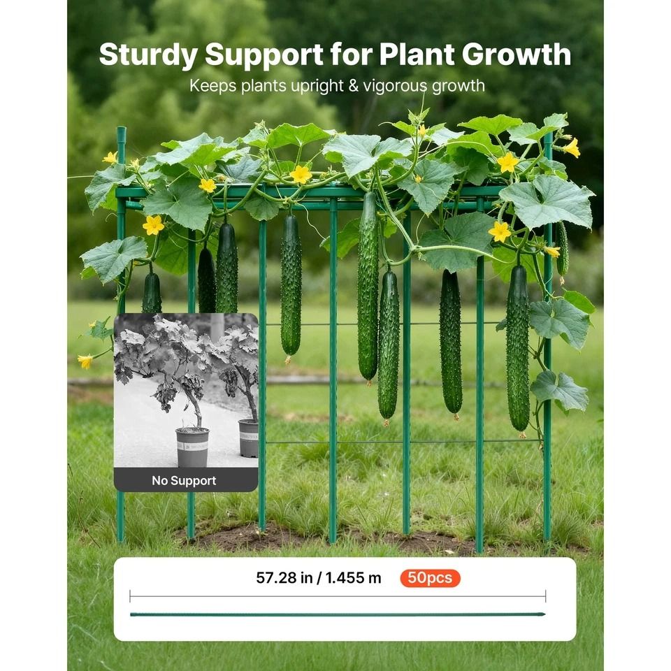 Durable Garden Stakes for Tomatoes, Metal with Plastic Coating for Support