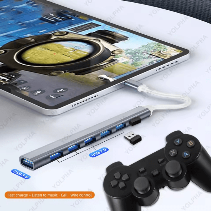 UltraPort 7-in-1 USB-C Hub High-Speed USB 3.0 & USB-A Multiport Splitter for PC and Laptop