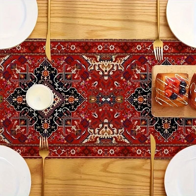 Rich Red Persian Antique Table Runner | Vibrant Bohemian Stripe Pattern (13x70 Inch)